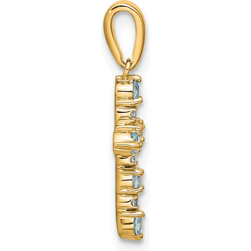 14K Yellow Gold Aquamarine and Diamond Cross Pendant - 0.50 Carat Total Aquamarine Weight, 0.12 Carat Total Diamond Weight by Oro Pregiato