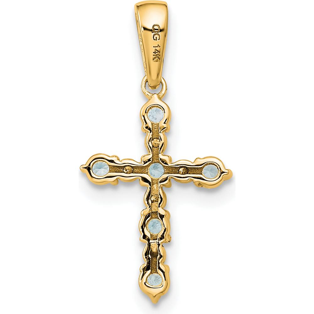14K Yellow Gold Aquamarine and Diamond Cross Pendant - 0.50 Carat Total Aquamarine Weight, 0.12 Carat Total Diamond Weight by Oro Pregiato