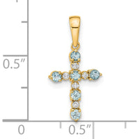 14K Yellow Gold Aquamarine and Diamond Cross Pendant - 0.50 Carat Total Aquamarine Weight, 0.12 Carat Total Diamond Weight by Oro Pregiato
