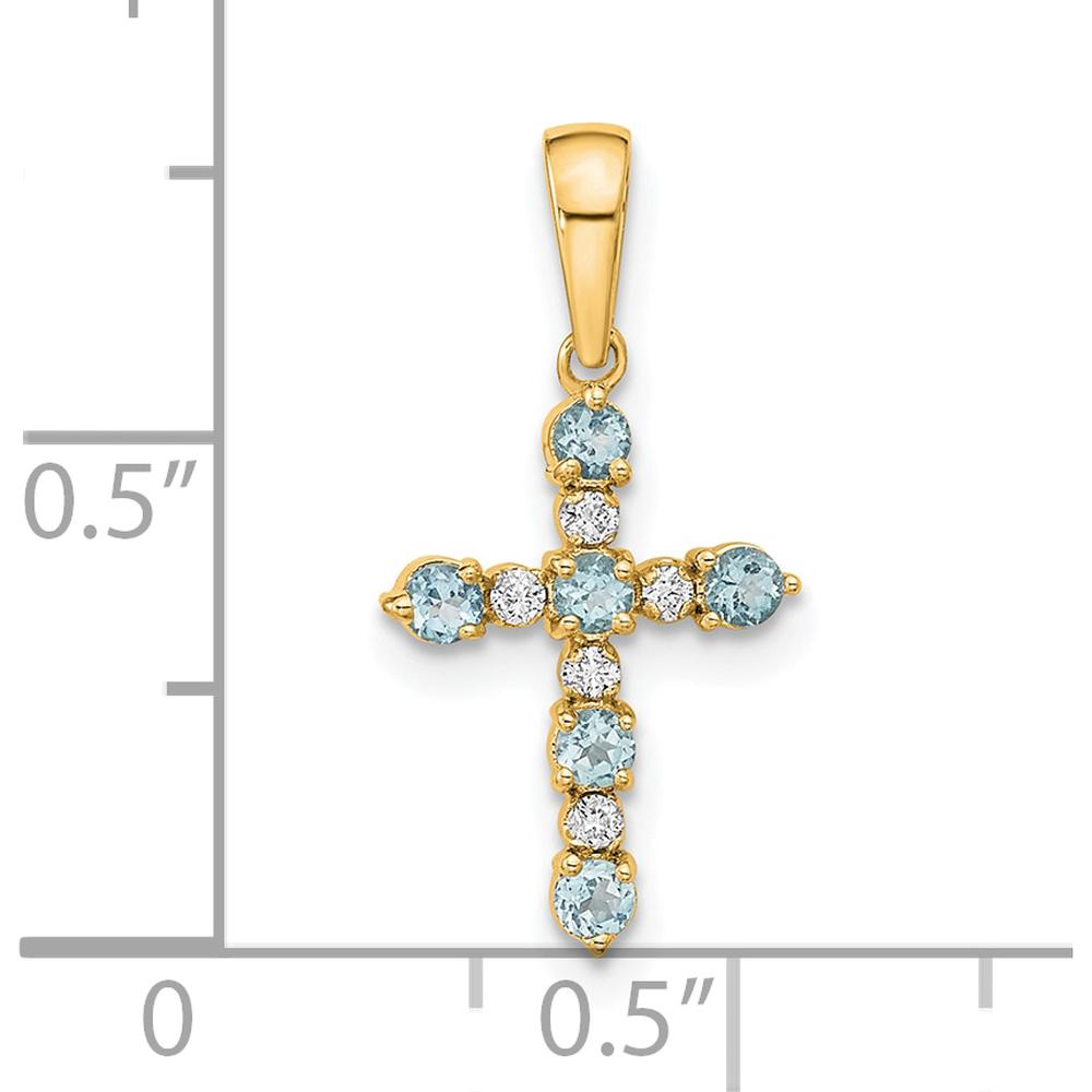 14K Yellow Gold Aquamarine and Diamond Cross Pendant - 0.50 Carat Total Aquamarine Weight, 0.12 Carat Total Diamond Weight by Oro Pregiato