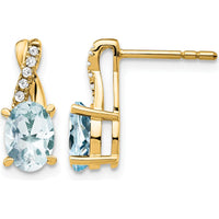 14K Yellow Gold Aquamarine and Diamond Drop Earrings - 0.012 Carat Total Diamond Weight by Oro Pregiato