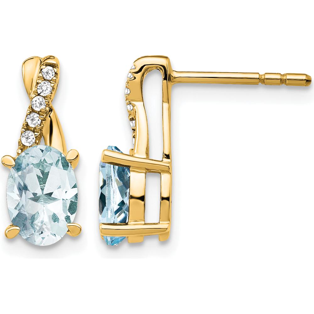 14K Yellow Gold Aquamarine and Diamond Drop Earrings - 0.012 Carat Total Diamond Weight by Oro Pregiato