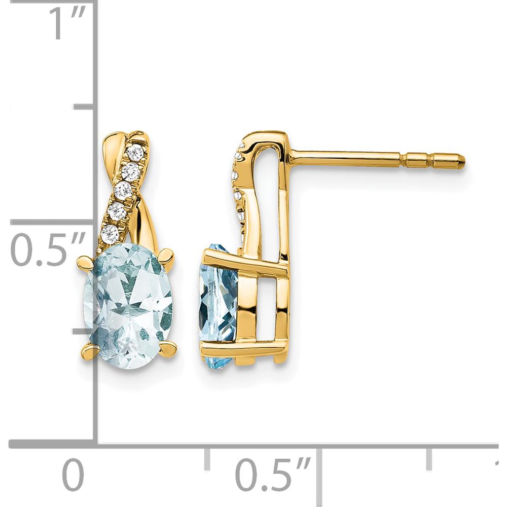 14K Yellow Gold Aquamarine and Diamond Drop Earrings - 0.012 Carat Total Diamond Weight by Oro Pregiato