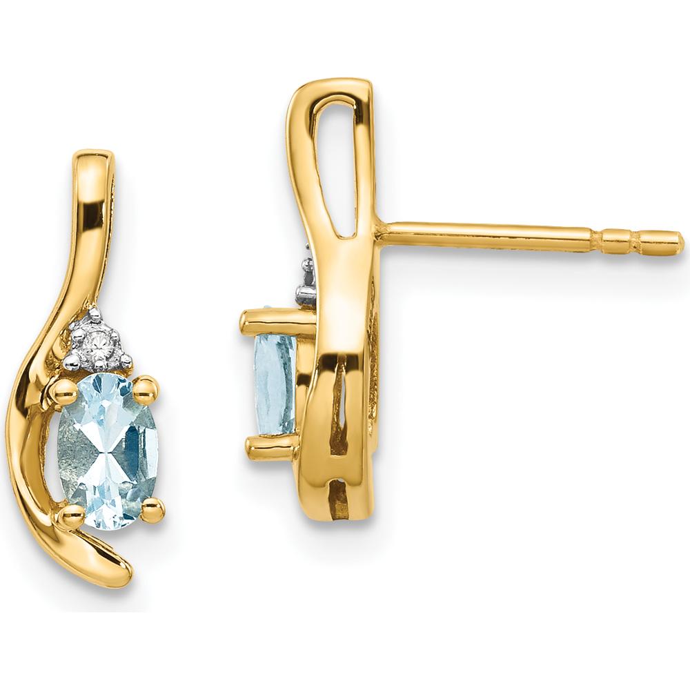 14K Yellow Gold Aquamarine and Diamond Drop Earrings - 0.586 Carat Total Aquamarine Weight, 0.01 Carat Total Diamond Weight by Oro Pregiato