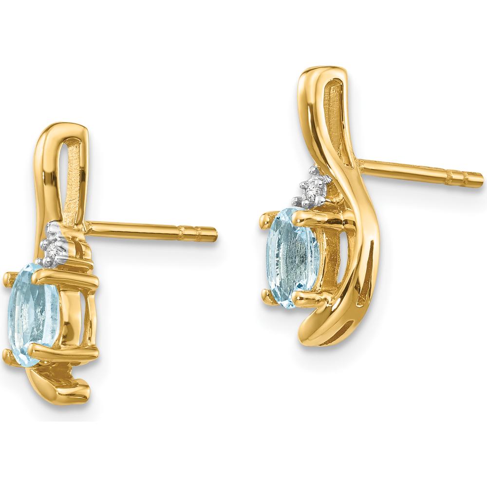 14K Yellow Gold Aquamarine and Diamond Drop Earrings - 0.586 Carat Total Aquamarine Weight, 0.01 Carat Total Diamond Weight by Oro Pregiato