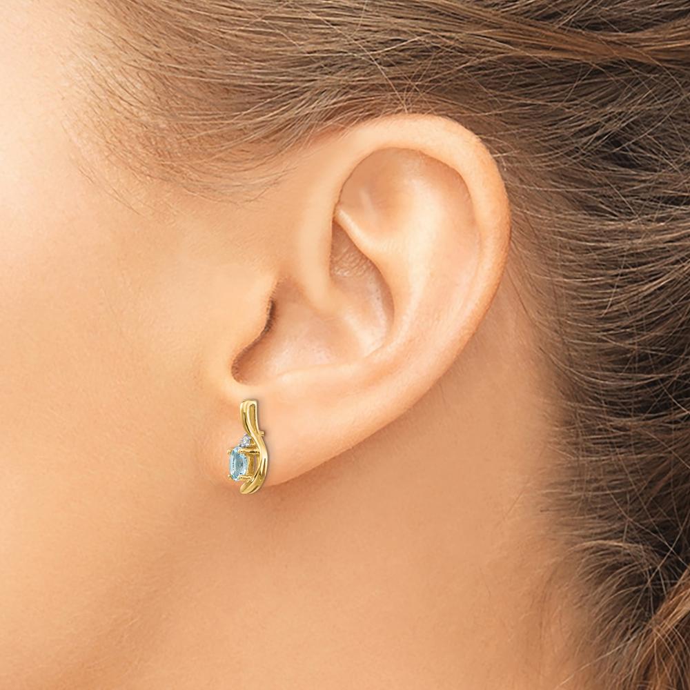 14K Yellow Gold Aquamarine and Diamond Drop Earrings - 0.586 Carat Total Aquamarine Weight, 0.01 Carat Total Diamond Weight by Oro Pregiato