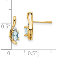 14K Yellow Gold Aquamarine and Diamond Drop Earrings - 0.586 Carat Total Aquamarine Weight, 0.01 Carat Total Diamond Weight by Oro Pregiato