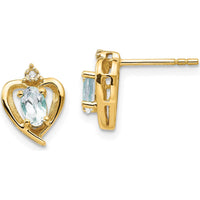 14K Yellow Gold Aquamarine and Diamond Heart Earrings with Oval Aquamarine and Round Diamond - 0.293 Carat Total Aquamarine Weight, 0.01 Carat Total Diamond Weight by Oro Pregiato