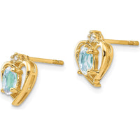 14K Yellow Gold Aquamarine and Diamond Heart Earrings with Oval Aquamarine and Round Diamond - 0.293 Carat Total Aquamarine Weight, 0.01 Carat Total Diamond Weight by Oro Pregiato