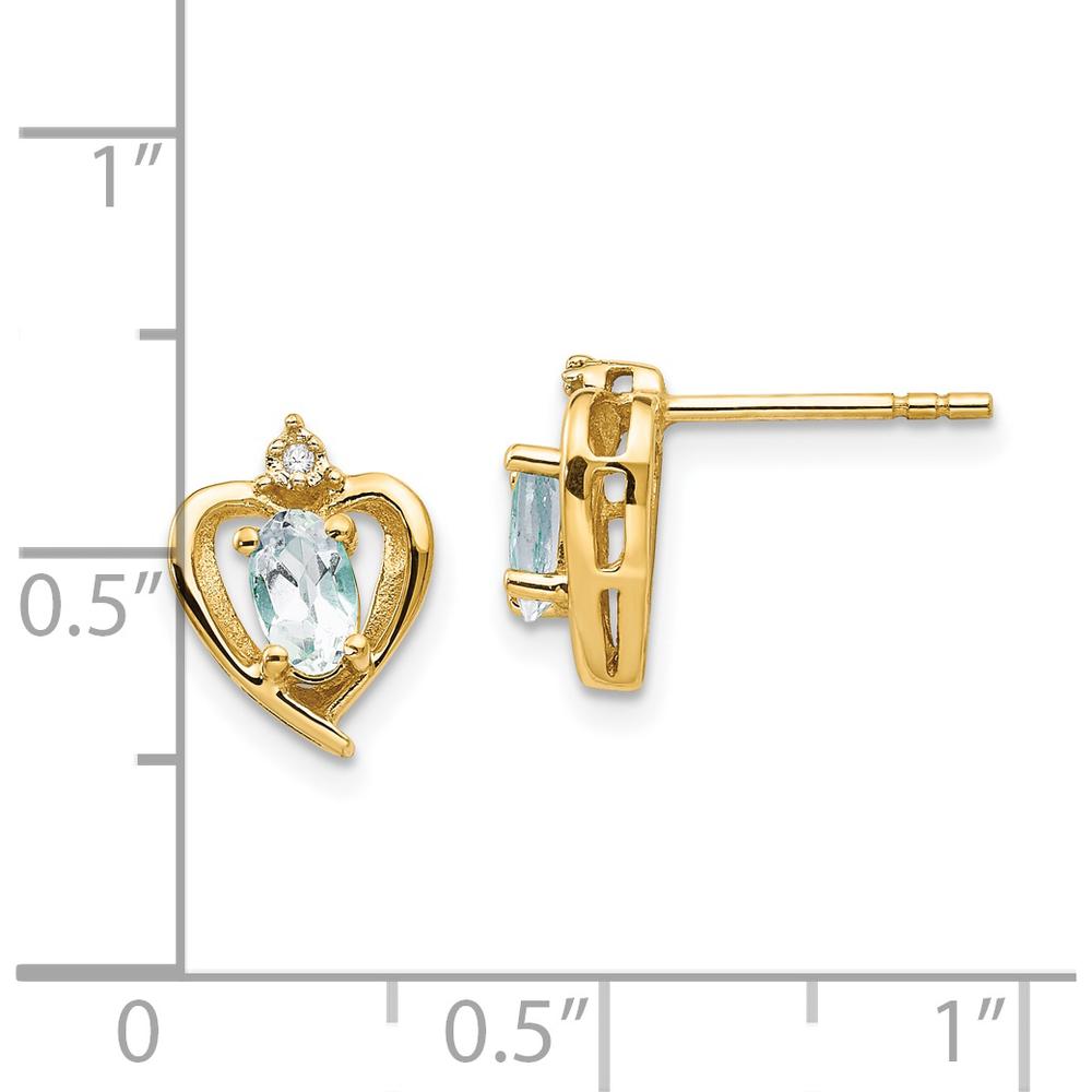 14K Yellow Gold Aquamarine and Diamond Heart Earrings with Oval Aquamarine and Round Diamond - 0.293 Carat Total Aquamarine Weight, 0.01 Carat Total Diamond Weight by Oro Pregiato