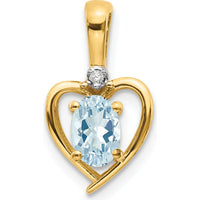 14K Yellow Gold Aquamarine and Diamond Heart Pendant - 0.4 Carat Aquamarine, 0.007 Carat Diamond by Oro Pregiato