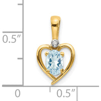 14K Yellow Gold Aquamarine and Diamond Heart Pendant - 0.4 Carat Aquamarine, 0.007 Carat Diamond by Oro Pregiato