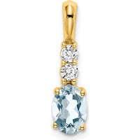 14K Yellow Gold Aquamarine and Diamond Pendant - 0.13 Carat Total Diamond Weight by Oro Pregiato