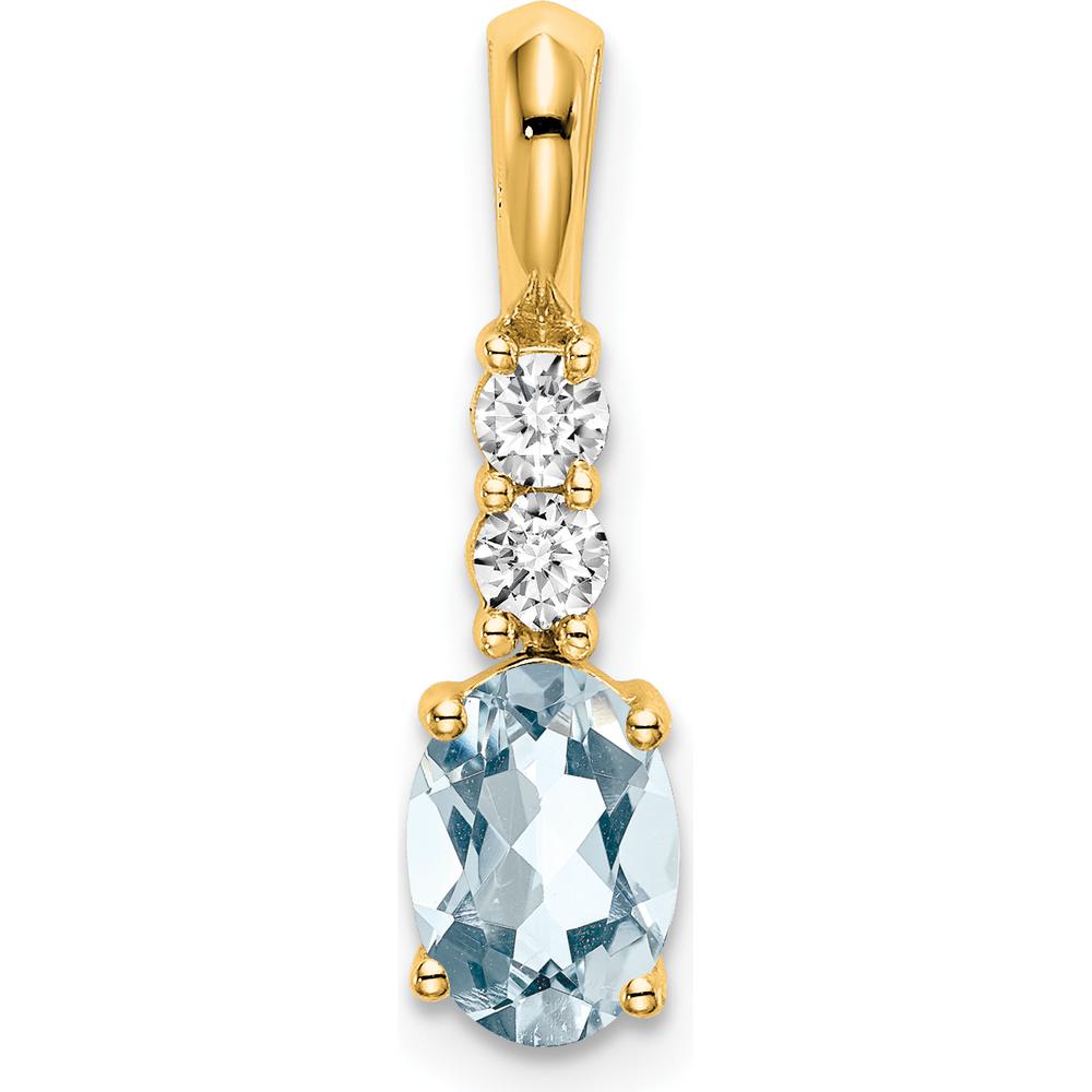 14K Yellow Gold Aquamarine and Diamond Pendant - 0.13 Carat Total Diamond Weight by Oro Pregiato
