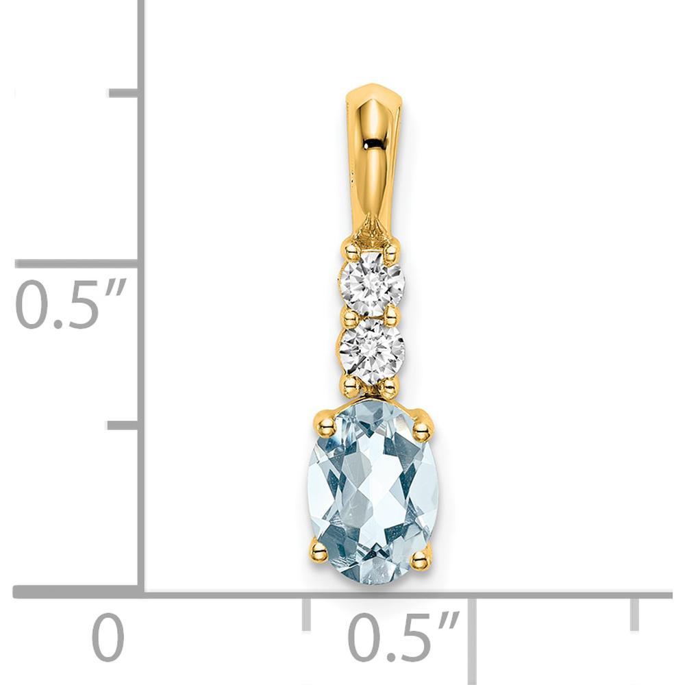 14K Yellow Gold Aquamarine and Diamond Pendant - 0.13 Carat Total Diamond Weight by Oro Pregiato