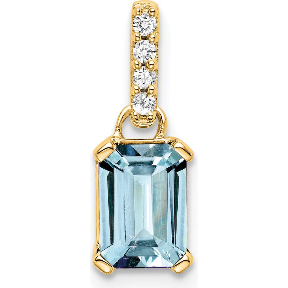 14K Yellow Gold Aquamarine and Diamond Pendant - 7x5mm Aquamarine, 0.01 Carat Total Diamond Weight by Oro Pregiato