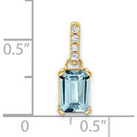 14K Yellow Gold Aquamarine and Diamond Pendant - 7x5mm Aquamarine, 0.01 Carat Total Diamond Weight by Oro Pregiato