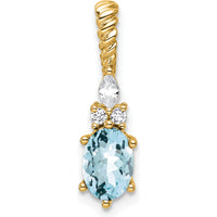 14K Yellow Gold Aquamarine and Diamond Pendant with Marquise and Round Diamonds - 1.22 Carat Total Gem Weight by Oro Pregiato