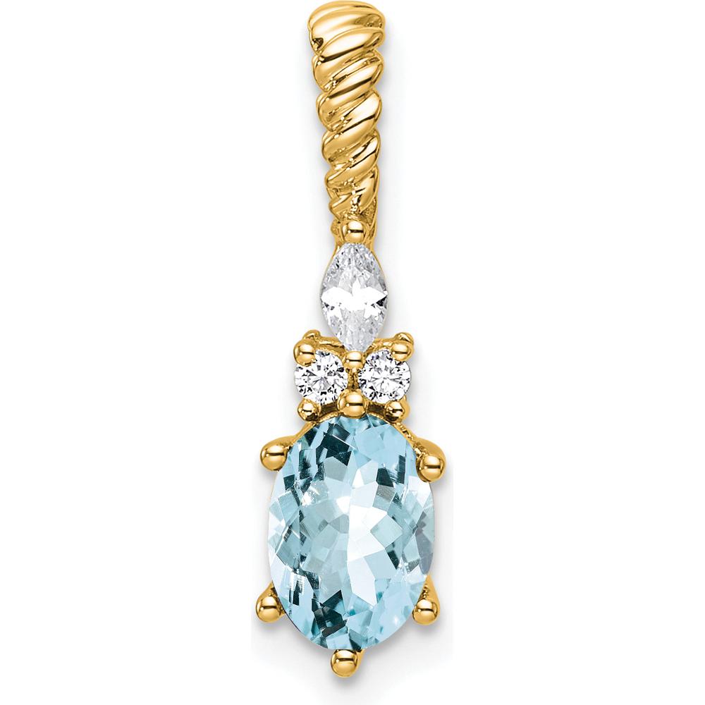 14K Yellow Gold Aquamarine and Diamond Pendant with Marquise and Round Diamonds - 1.22 Carat Total Gem Weight by Oro Pregiato