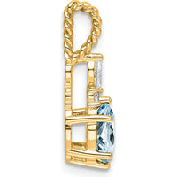 14K Yellow Gold Aquamarine and Diamond Pendant with Marquise and Round Diamonds - 1.22 Carat Total Gem Weight by Oro Pregiato