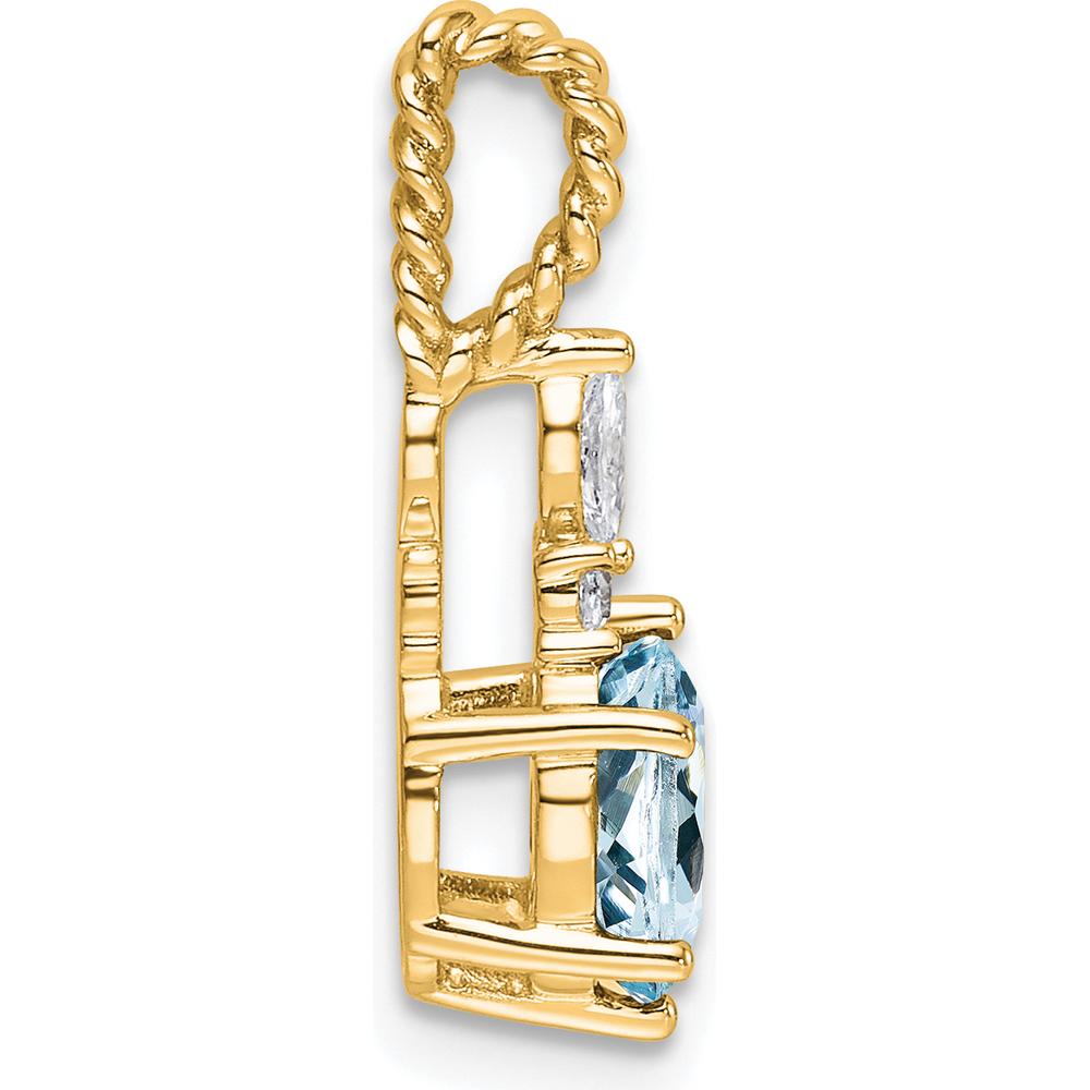 14K Yellow Gold Aquamarine and Diamond Pendant with Marquise and Round Diamonds - 1.22 Carat Total Gem Weight by Oro Pregiato