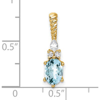 14K Yellow Gold Aquamarine and Diamond Pendant with Marquise and Round Diamonds - 1.22 Carat Total Gem Weight by Oro Pregiato