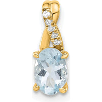 14K Yellow Gold Aquamarine and Diamond Pendant with Oval Aquamarine and Round Diamonds - 0.725 Carat Aquamarine Weight by Oro Pregiato