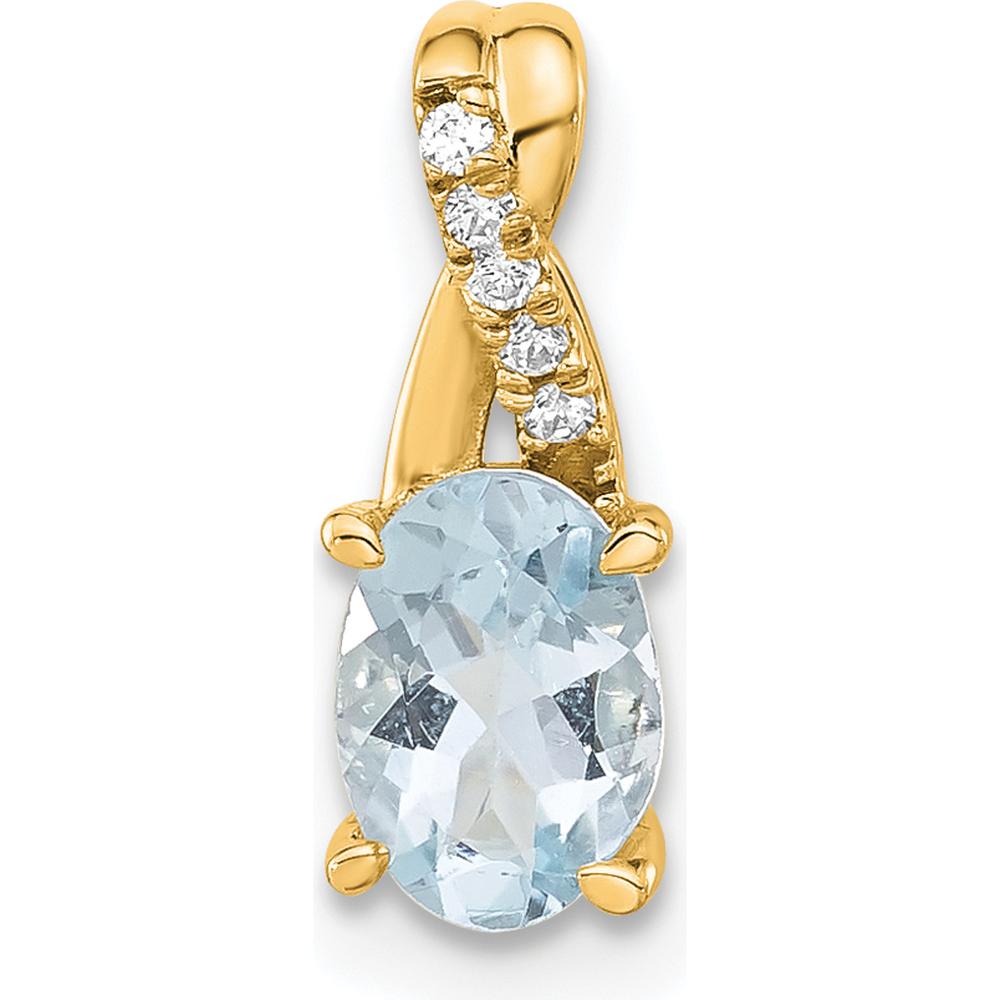 14K Yellow Gold Aquamarine and Diamond Pendant with Oval Aquamarine and Round Diamonds - 0.725 Carat Aquamarine Weight by Oro Pregiato