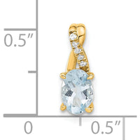 14K Yellow Gold Aquamarine and Diamond Pendant with Oval Aquamarine and Round Diamonds - 0.725 Carat Aquamarine Weight by Oro Pregiato