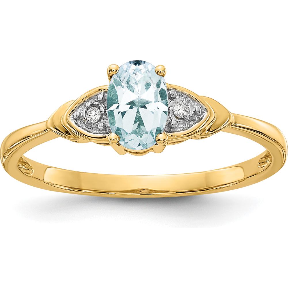 14K Yellow Gold Aquamarine and Diamond Ring with Oval Aquamarine - 0.4 Carat Total Aquamarine Weight, 0.01 Carat Total Diamond Weight by Oro Pregiato