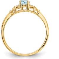 14K Yellow Gold Aquamarine and Diamond Ring with Oval Aquamarine - 0.4 Carat Total Aquamarine Weight, 0.01 Carat Total Diamond Weight by Oro Pregiato