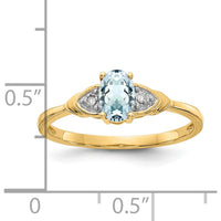 14K Yellow Gold Aquamarine and Diamond Ring with Oval Aquamarine - 0.4 Carat Total Aquamarine Weight, 0.01 Carat Total Diamond Weight by Oro Pregiato