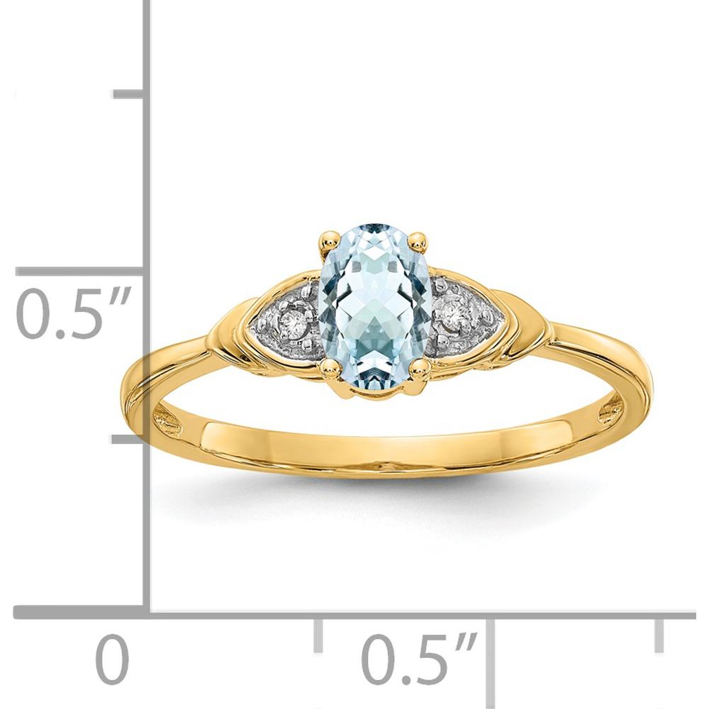 14K Yellow Gold Aquamarine and Diamond Ring with Oval Aquamarine - 0.4 Carat Total Aquamarine Weight, 0.01 Carat Total Diamond Weight by Oro Pregiato