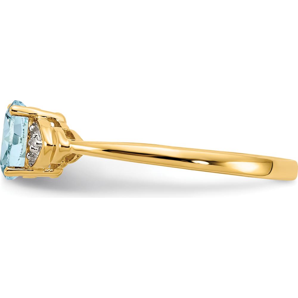 14K Yellow Gold Aquamarine and Diamond Ring with Oval Aquamarine - 0.4 Carat Total Aquamarine Weight, 0.01 Carat Total Diamond Weight by Oro Pregiato