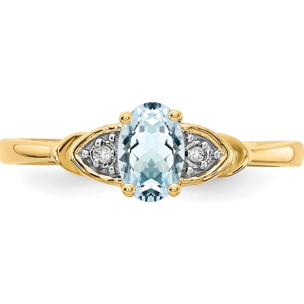 14K Yellow Gold Aquamarine and Diamond Ring with Oval Aquamarine - 0.4 Carat Total Aquamarine Weight, 0.01 Carat Total Diamond Weight by Oro Pregiato