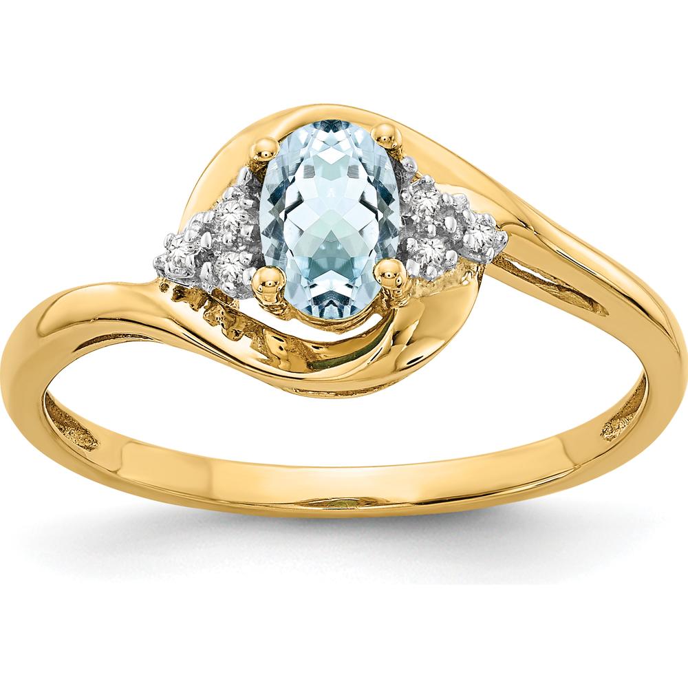 14K Yellow Gold Aquamarine and Diamond Ring with Oval Aquamarine and Round Diamonds - 0.4 Carat Aquamarine, 0.018 Carat Diamonds by Oro Pregiato