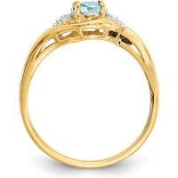14K Yellow Gold Aquamarine and Diamond Ring with Oval Aquamarine and Round Diamonds - 0.4 Carat Aquamarine, 0.018 Carat Diamonds by Oro Pregiato