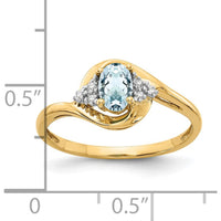 14K Yellow Gold Aquamarine and Diamond Ring with Oval Aquamarine and Round Diamonds - 0.4 Carat Aquamarine, 0.018 Carat Diamonds by Oro Pregiato
