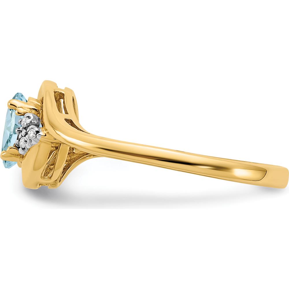 14K Yellow Gold Aquamarine and Diamond Ring with Oval Aquamarine and Round Diamonds - 0.4 Carat Aquamarine, 0.018 Carat Diamonds by Oro Pregiato