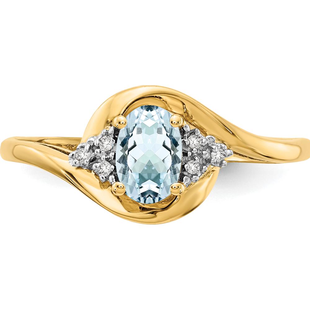 14K Yellow Gold Aquamarine and Diamond Ring with Oval Aquamarine and Round Diamonds - 0.4 Carat Aquamarine, 0.018 Carat Diamonds by Oro Pregiato