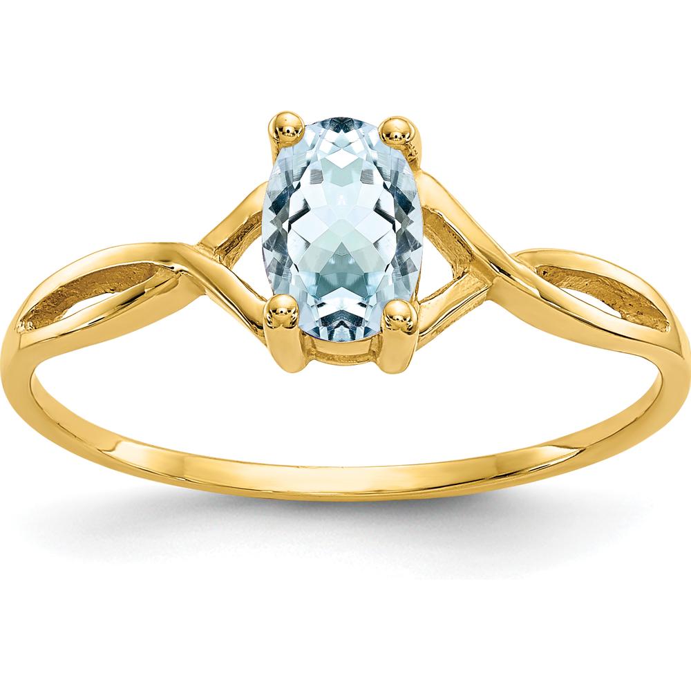 14K Yellow Gold Aquamarine Birthstone Ring with Oval Faceted Aquamarine - 0.43 Carat Total Gemstone Weight by Oro Pregiato
