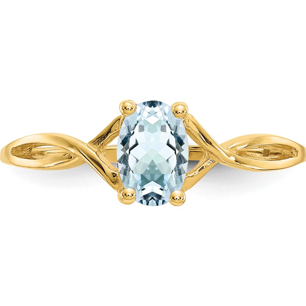 14K Yellow Gold Aquamarine Birthstone Ring with Oval Faceted Aquamarine - 0.43 Carat Total Gemstone Weight by Oro Pregiato