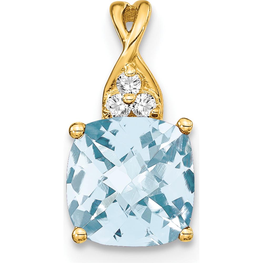 14K Yellow Gold Aquamarine Cushion Cut Pendant with Round Diamond Halo - 1.72 Carat Total Weight by Oro Pregiato
