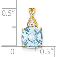 14K Yellow Gold Aquamarine Cushion Cut Pendant with Round Diamond Halo - 1.72 Carat Total Weight by Oro Pregiato