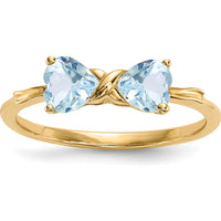 14K Yellow Gold Aquamarine Heart Bow Ring - 2x5mm Aquamarine Stones by Oro Pregiato