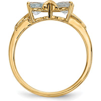 14K Yellow Gold Aquamarine Heart Bow Ring - 2x5mm Aquamarine Stones by Oro Pregiato