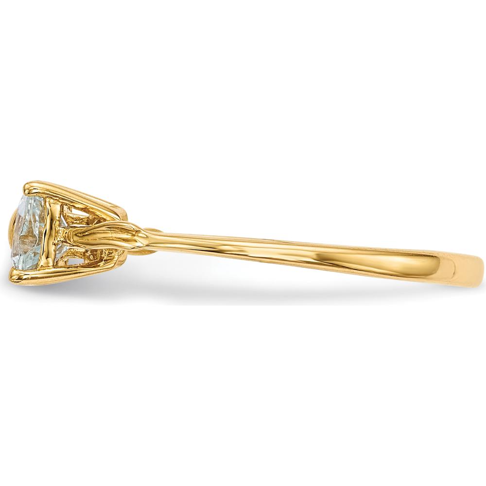 14K Yellow Gold Aquamarine Heart Bow Ring - 2x5mm Aquamarine Stones by Oro Pregiato
