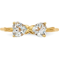 14K Yellow Gold Aquamarine Heart Bow Ring - 2x5mm Aquamarine Stones by Oro Pregiato