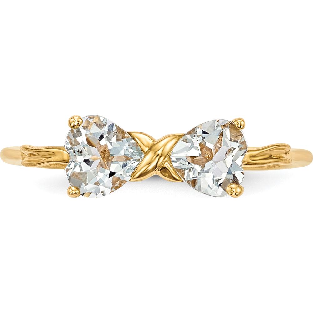 14K Yellow Gold Aquamarine Heart Bow Ring - 2x5mm Aquamarine Stones by Oro Pregiato