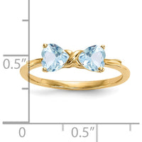 14K Yellow Gold Aquamarine Heart Bow Ring - 2x5mm Aquamarine Stones by Oro Pregiato